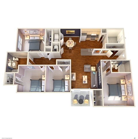 Floor plan for 4 beds, 2 baths, 1425 sqft